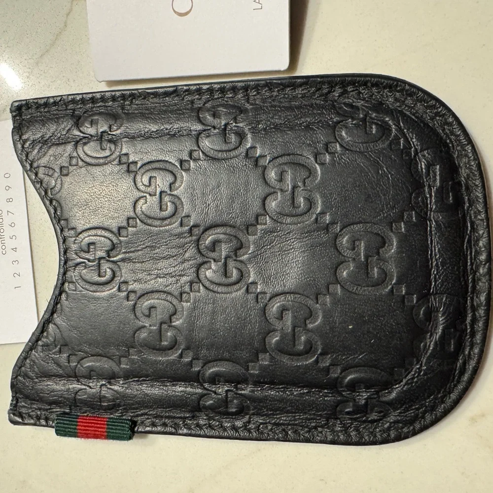 Gucci Black Leather Phone Case-Guccissima